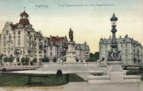 Augsburg, Prinz-Regentenstraße mit Prinz-Regentendenkmal