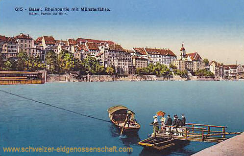 Basel, Rheinpartie mit Münsterfähre