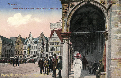 Bremen, Marktplatz mit Roland und Rathaussäulengang