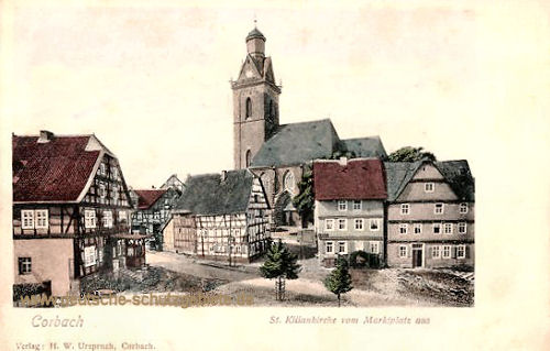 Corbach, St. Kiliankirche vom Marktplatz aus