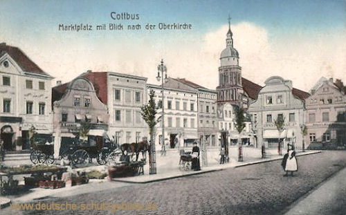 Cottbus, Marktplatz mit Blick nach der Oberkirche
