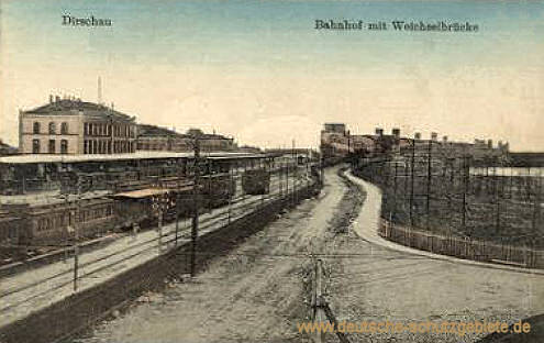 Dirschau, Bahnhof mit Weichselbrücke