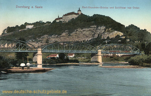 Dornburg, Karl-Alexander-Brücke und Schlösser von Osten