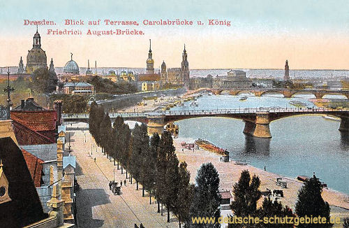 Dresden, Terrasse, Carolabrücke und König Friedrich August-Brücke