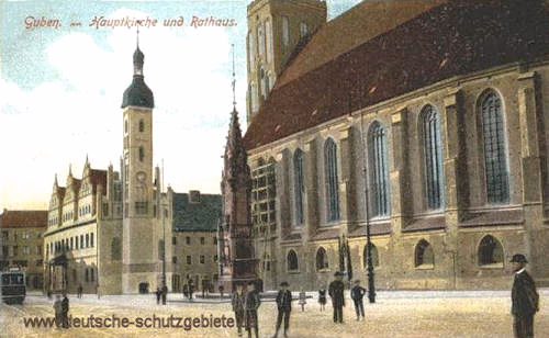 Guben, Hauptkirche und Rathaus