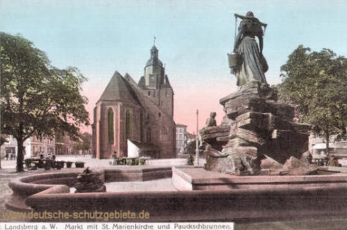Landsberg a. W., Markt, St. Marienkirche und Pauckschbrunnen