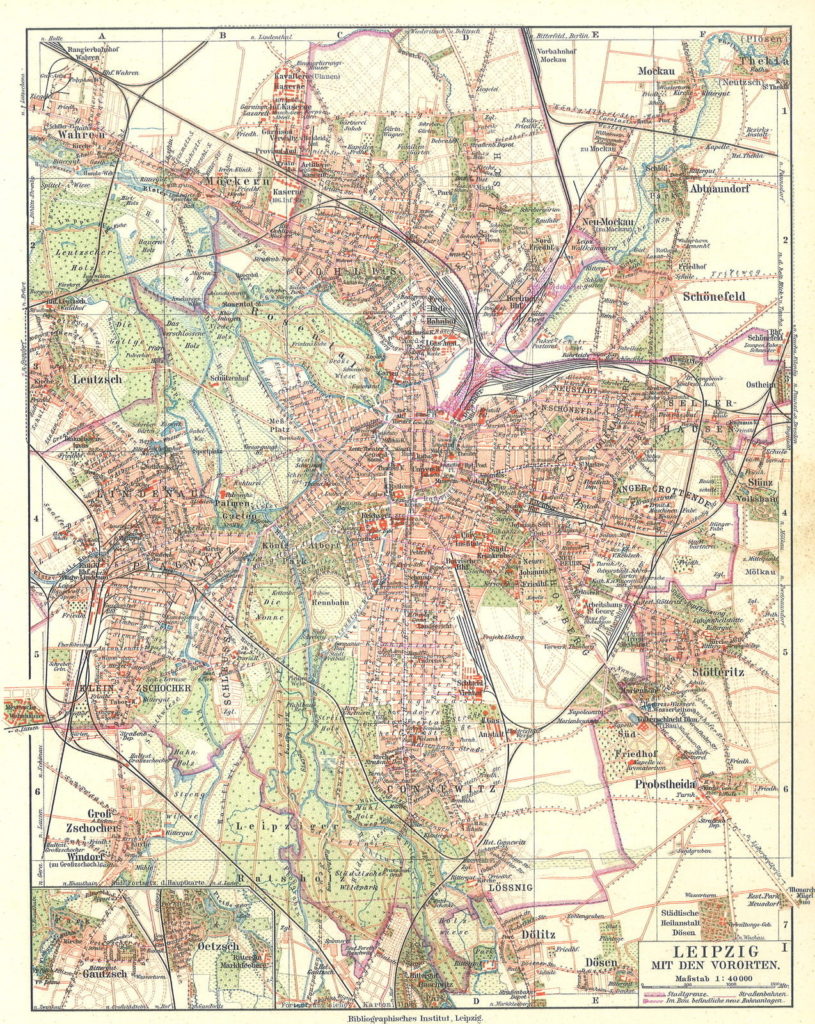 Leipzig, Stadtplan mit Vororten 1910