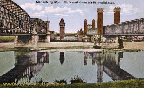 Marienburg, Wpr., Nogatbrücke mit Buttermilchsturm