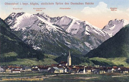 Oberstdorf i. bayr. Allgäu, südlichste Spitze des Deutschen Reichs
