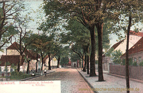 Rixdorf, Richardplatz mit Schmiede und Kirche