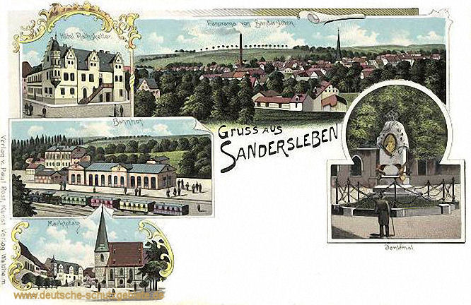 Sandersleben, Hotel Ratskeller, Bahnhof, Marktplatz, Denkmal