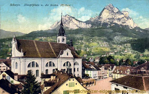 Schwyz, Hauptplatz und die beiden Mythen