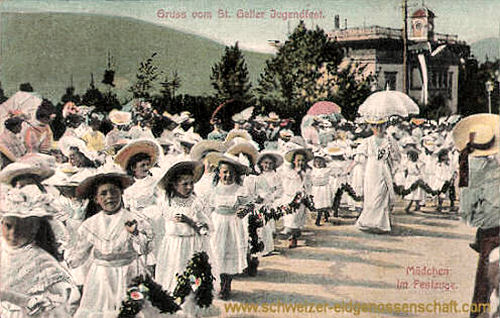 St. Gallen, Jugendfest, Mädchen im Festzuge