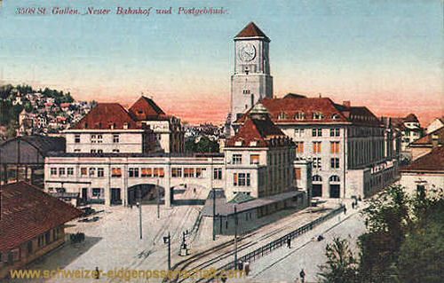 St. Gallen, Neuer Bahnhof und Postgebäude