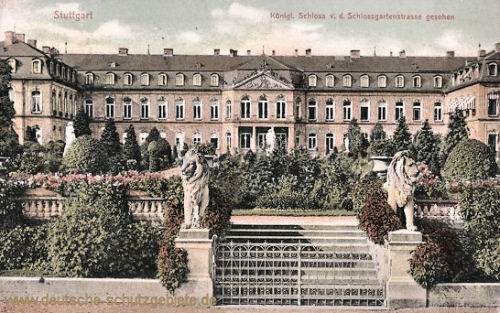 Stuttgart, Königl. Schloss von der Schlossgartenstraße gesehen