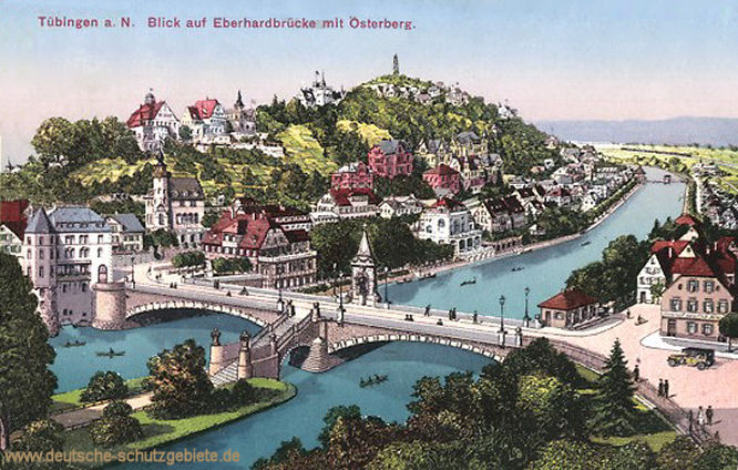 Tübingen a. N.,Blick auf Eberhardbrücke mit Osterberg