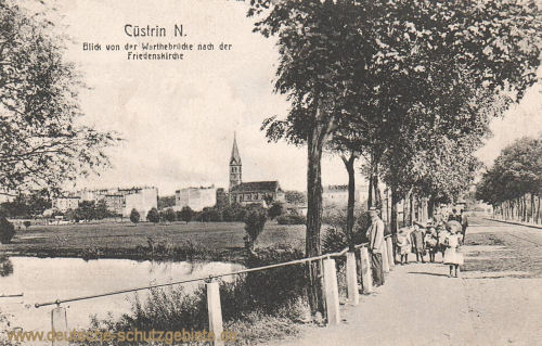 Küstrin N., Blick von der Warthebrücke nach der Friedenskirche