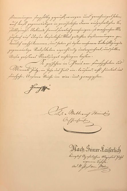 Deutsche Bundesakte 8. Juni 1815, ratifiziert von Kaiser Franz von Österreich (Schlußseite)