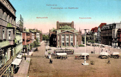 Kattowitz, Friedrichsplatz mit Stadttheater