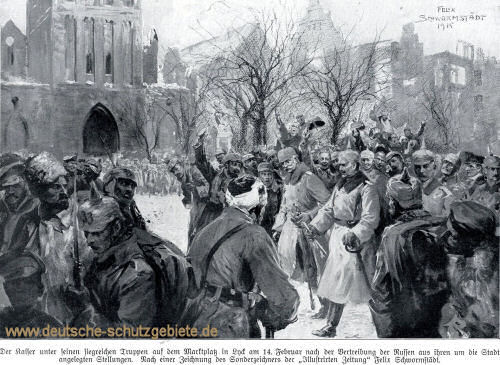 Der Kaiser unter seinen siegreichen Truppen auf dem marktplatz in Lyck am 14. Februar (1915) nach der Vertreibung der Russen aus ihren um die Stadt angelegten Stellungen.