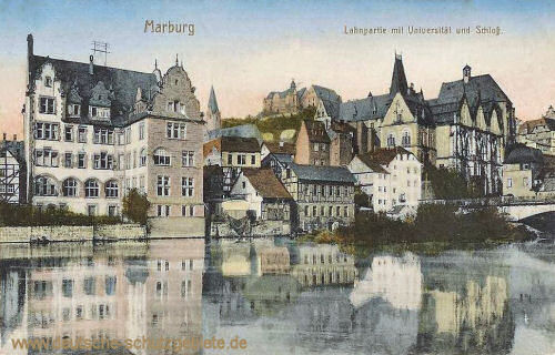 Marburg a. d. Lahn, Lahnpartie mit Universität und Schloss