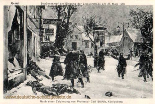 Memel, Straßenkampf am Eingang der Libauerstraße am 21. März 1915
