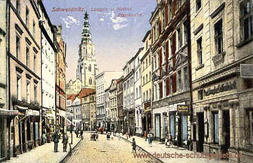 Schweidnitz, Langstraße und Katholische Pfarrkirche