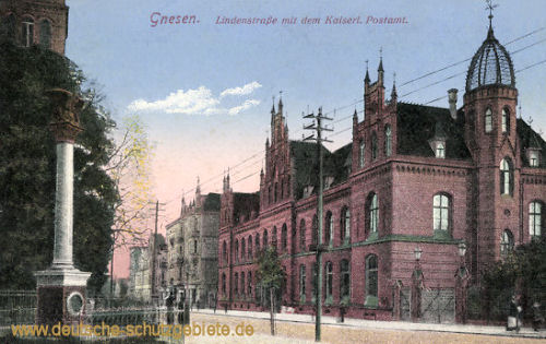 Gnesen, Lindenstraße mit dem Kaiserlichen Postamt