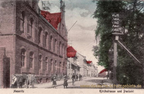 Meseritz, Kirchstraße und Postamt