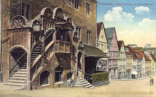 Pößneck, Rathaustreppe und Krautgasse