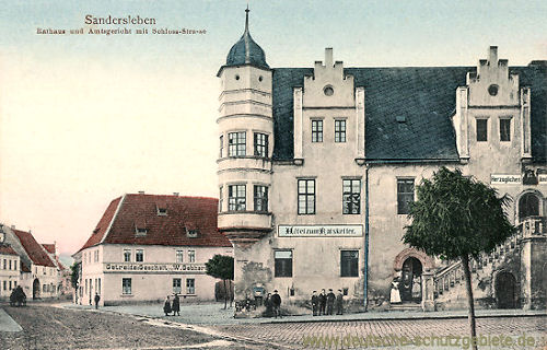 Sandersleben, Rathaus und Amtsgericht mit Schloss-Straße