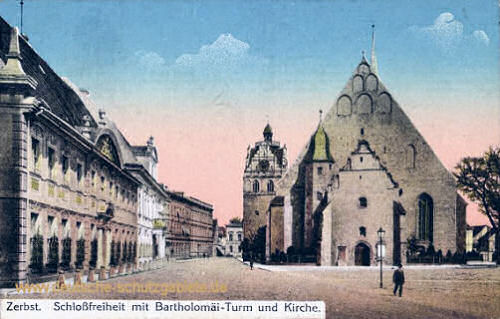 Zerbst, Schlossfreiheit mit Bartholomäi-Turm und Kirche