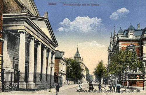 Düren, Schenkelstraße mit evangelischer Kirche