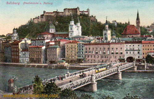 Salzburg, Staatsbrücke und Festung