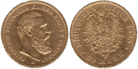 Kaiser Friedrich III. von Preußen, 20 Mark Münze Deutsches Reich 1888