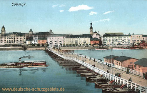 Koblenz, Stadtansicht mit Schiffbrücke