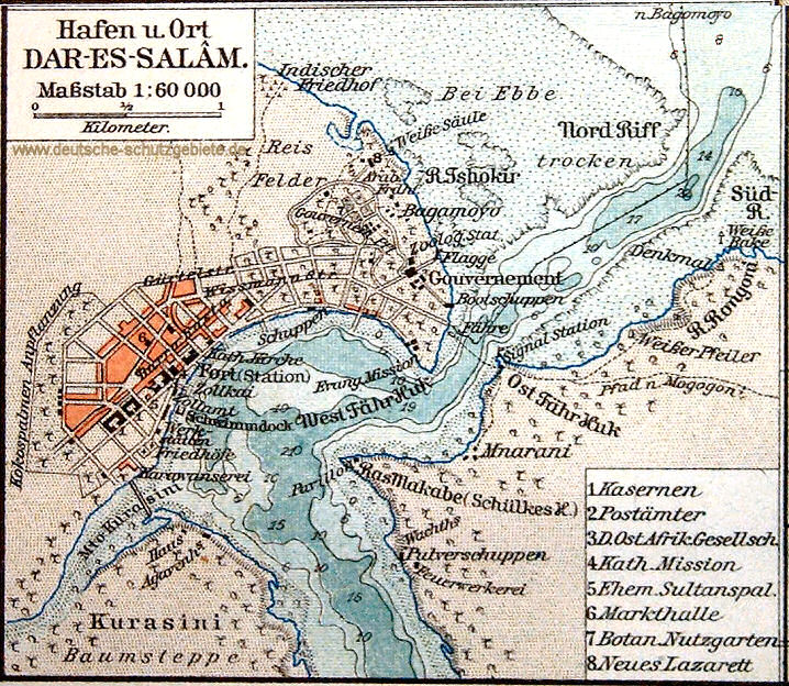 Daressalam, Stadtplan Hafen und Ort, 1910