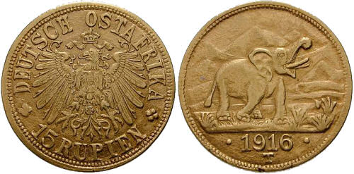 Deutsch Ostafrika, 15 Rupien, 1916