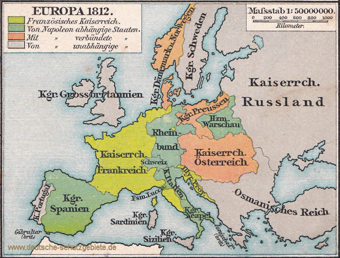 Europa 1812, der Rheinbund nach der Annexion des Nordwestens durch Frankreich
