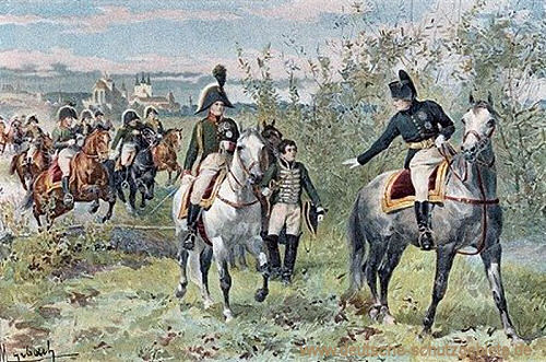 Napoleon I. und Zar Alexander treffen sich vor den Toren Erfurts, 1808