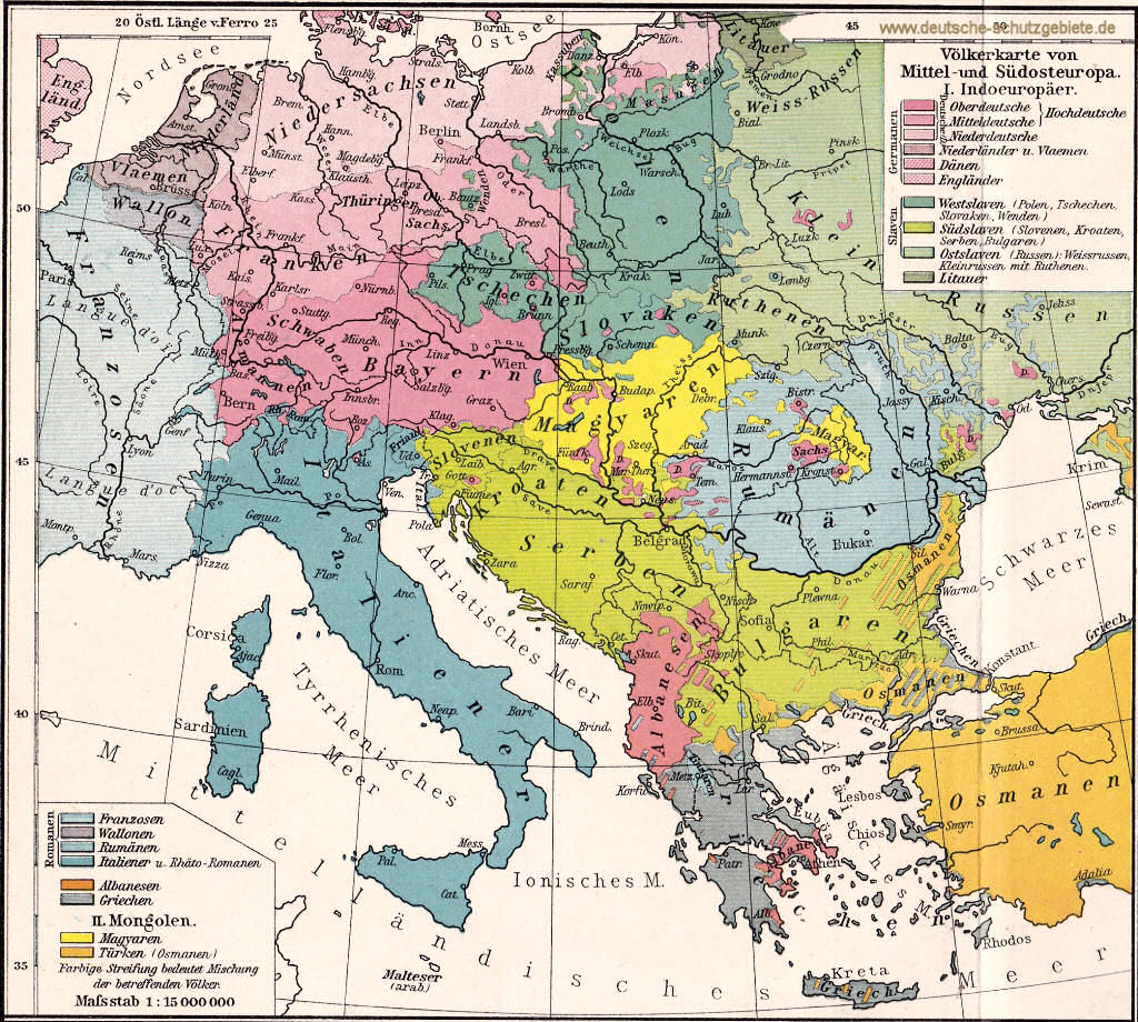 Völkerkarte von Mittel- und Südosteuropa um das Jahr 1900