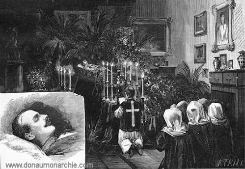 Aufbahrung im Schlafzimmer des Kaisers Franz