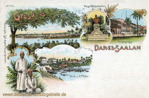 Deutsch-Ostafrika, Daressaalam, Blick auf den Hafen, Kaiserstraße, Kaiser Wilhelm-Denkmal