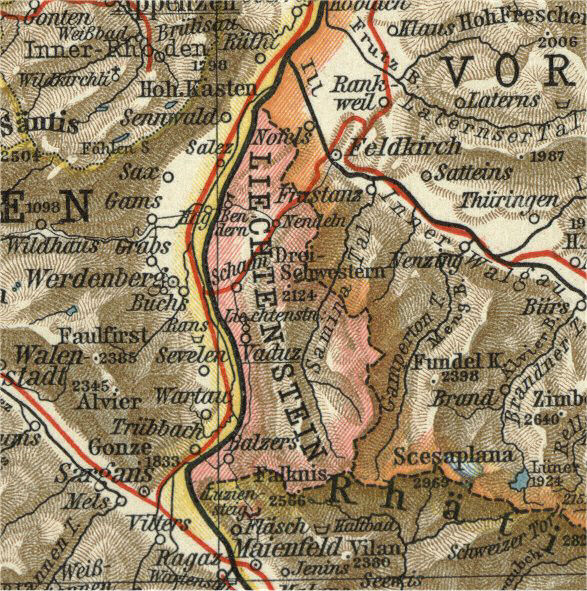 Liechtenstein, Landkarte 1900