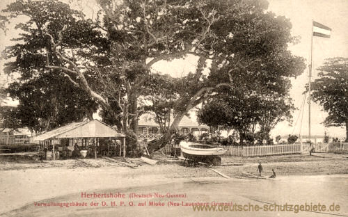 Deutsch Neu-Guinea, Herberthöhe, Verwaltungsgebäude der D.H.P.O. auf Mioko, Neu-Lauenberg-Gruppe