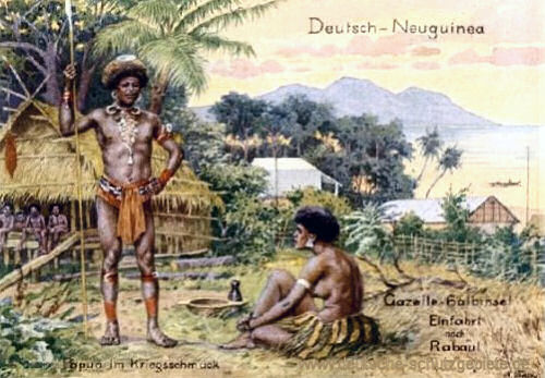 Deutsch-Neuguinea, Papua im Kriegsschmuck, Gazelle-Halbinsel, Einfahrt nach Rabaul
