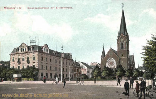 Münster i. W., Eisenbahnstraße mit Erlöserkirche