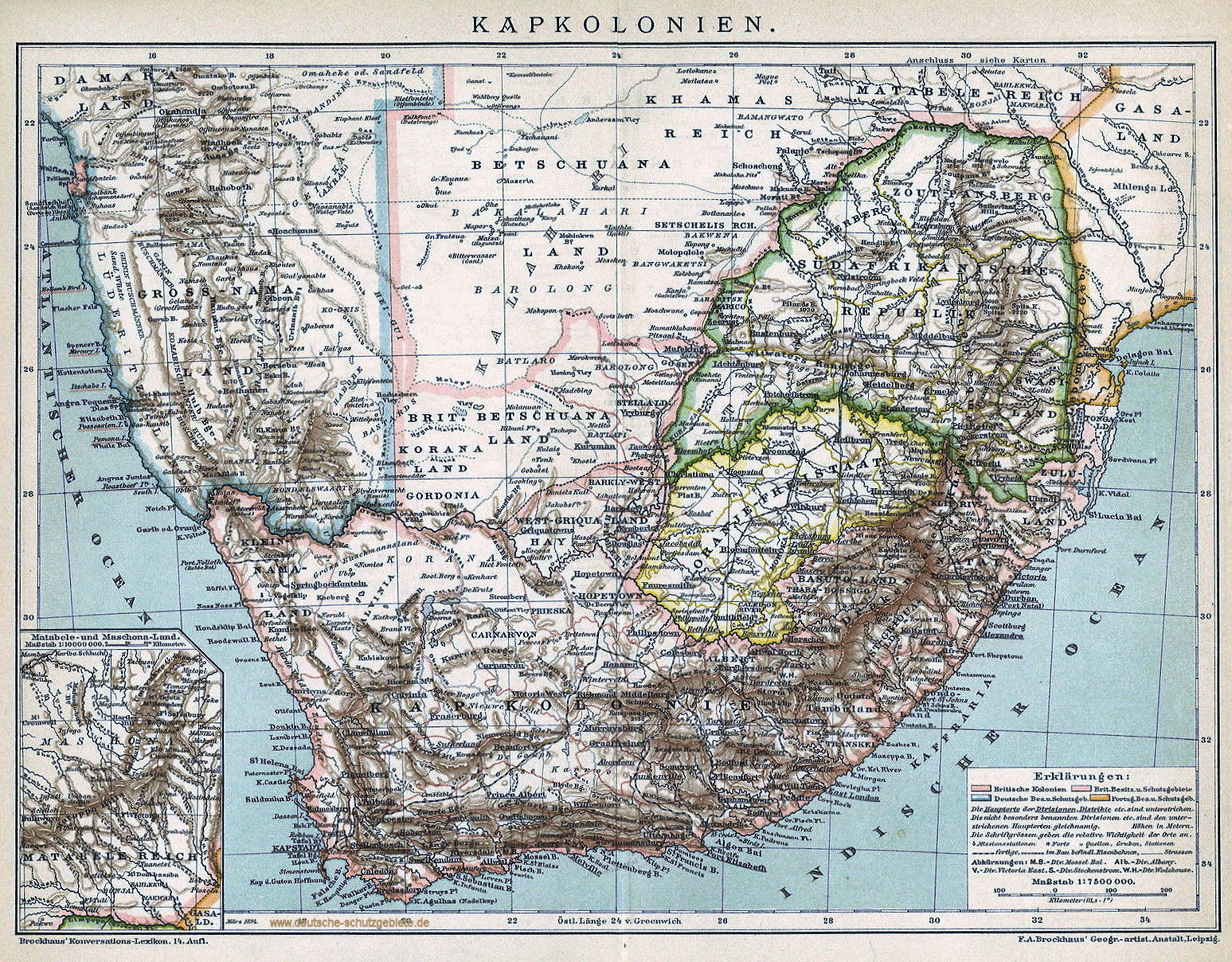 Südafrika - Kapkolonien - Landkarte 1905