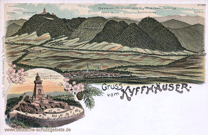 Gruss vom Kyffhäuser. Gesamt-Ansicht vom Kyffhäuser-Gebirge.