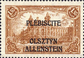 Allenstein, Plebiscite 1920, Briefmarke Deutsches Reich 1,50 Mark